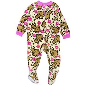 Vintage Carters Y2K Baby Girls Monkey Fleece Zip Up Footie Bodysuit Size 12M
